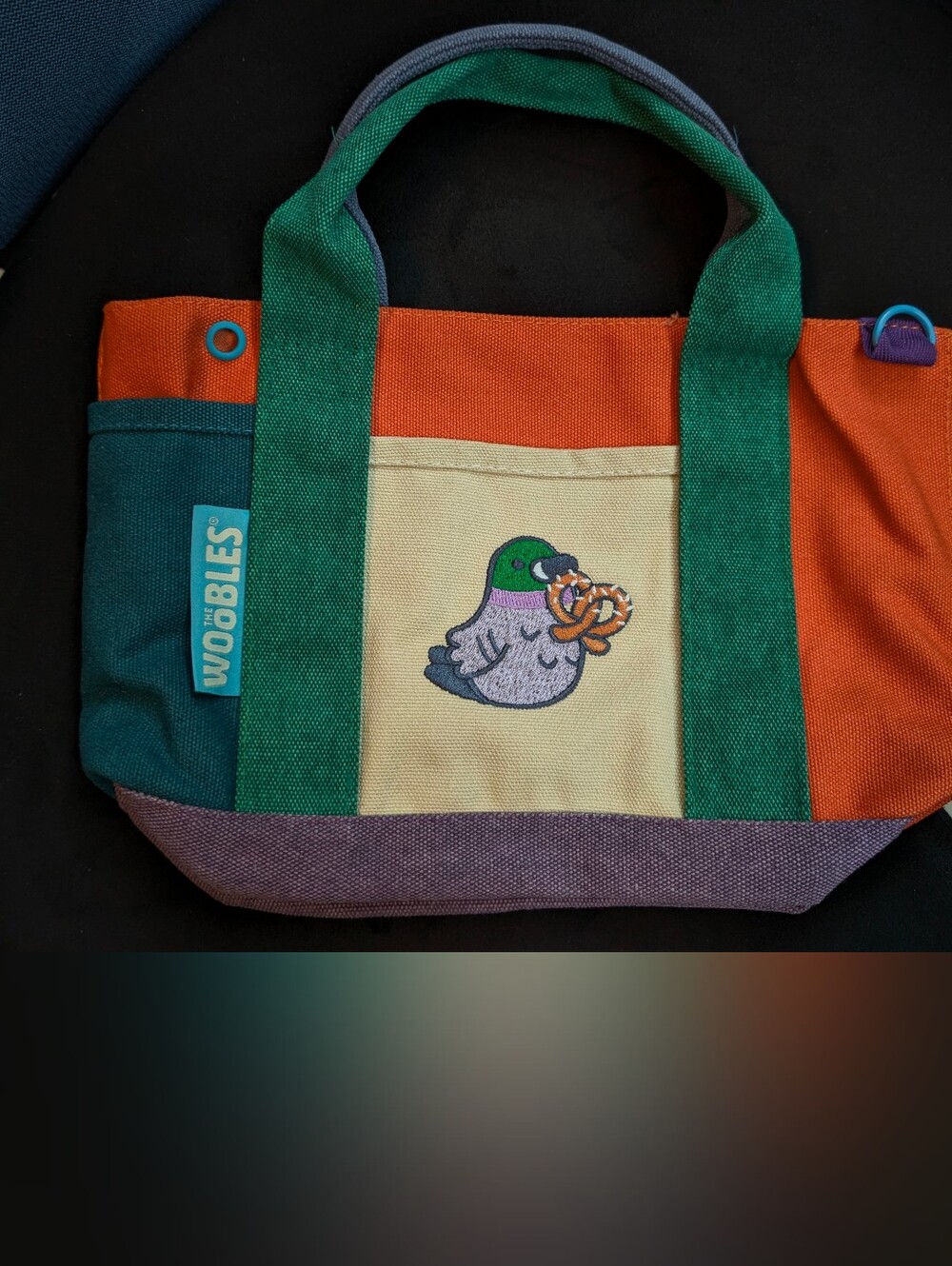 The Woobles NYC Exclusive Martha Pigeon Pretzel Mini Canvas Tote Bag Colorblock